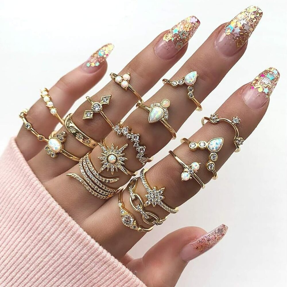 Gold Boho Ring Sets Stackable Knuckle Ring Vintag… - image 2
